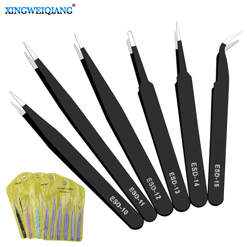 6PCs ESD Anti-Static Stainless - Model Kit Tweezers ulasan dan harga